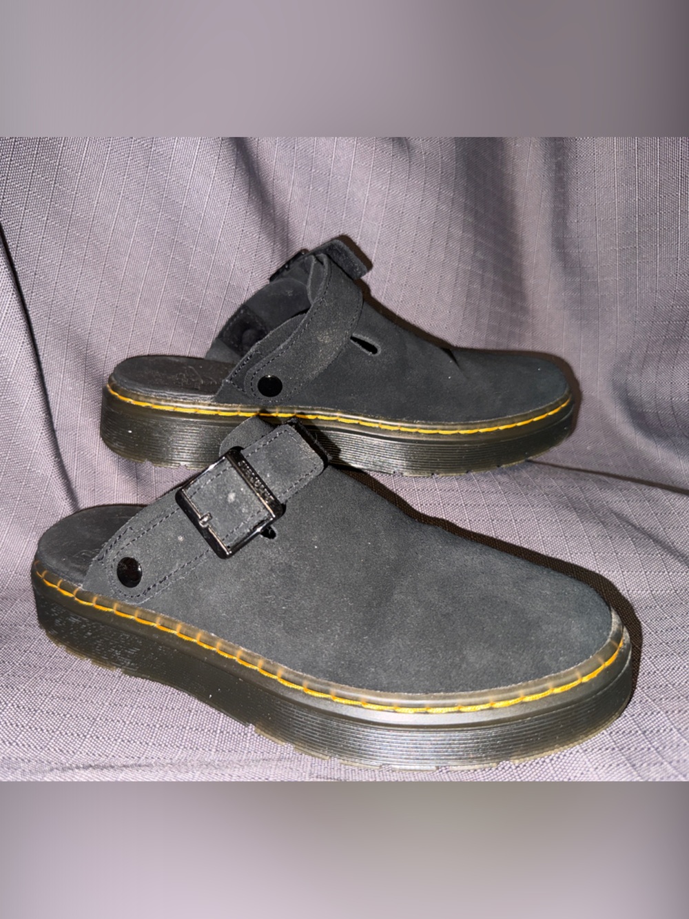 Dr. Martens Jorge II Black Suede Clog with Yellow Stitch Detailing US 6M/7W NWOT